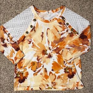 Cato L Floral sweater fall colors with Button Accents